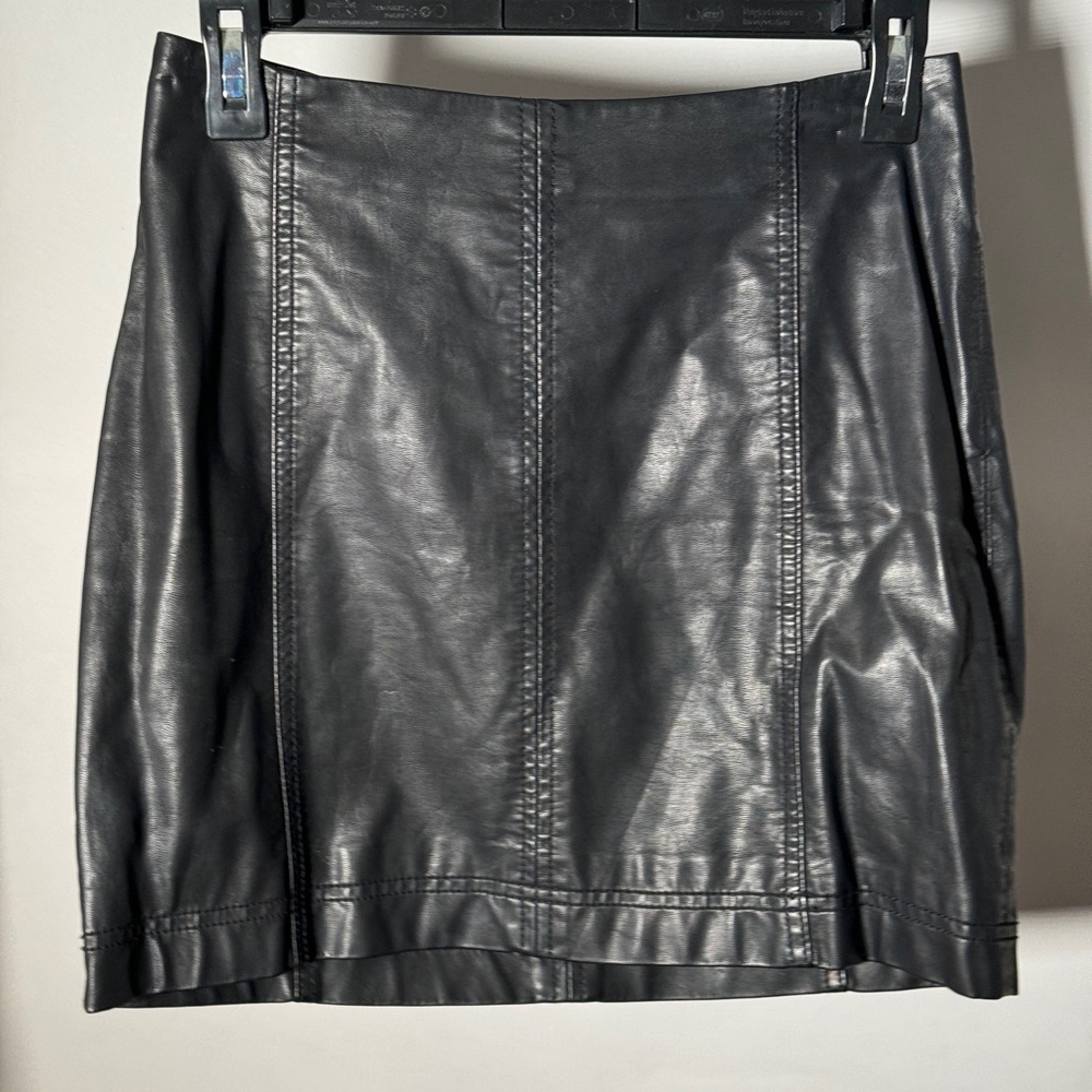 Free People Black Leather Mini Skirt, Size 2